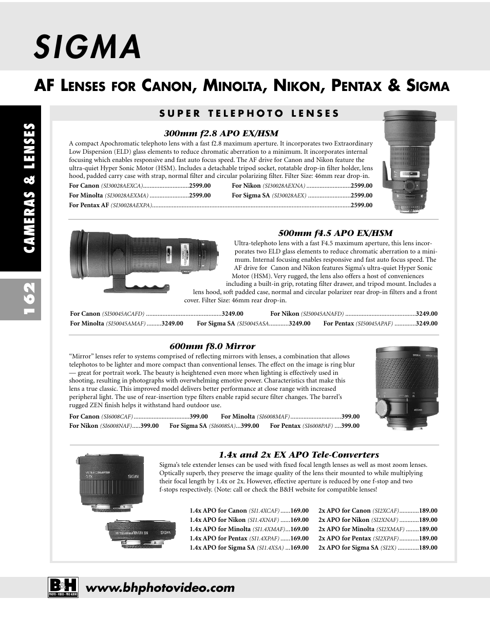 Af l, Cameras & lenses 162, Enses for | Anon, Inolta, Ikon, Entax, Igma | Pentax CAMERAS & LENSES ZX-M User Manual | Page 25 / 56