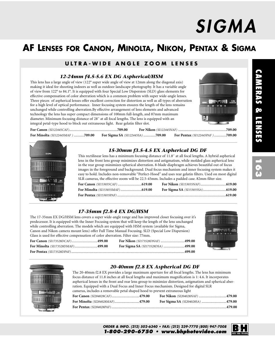 Af l, Cameras & lenses 163, Enses for | Anon, Inolta, Ikon, Entax, Igma | Pentax CAMERAS & LENSES ZX-M User Manual | Page 26 / 56