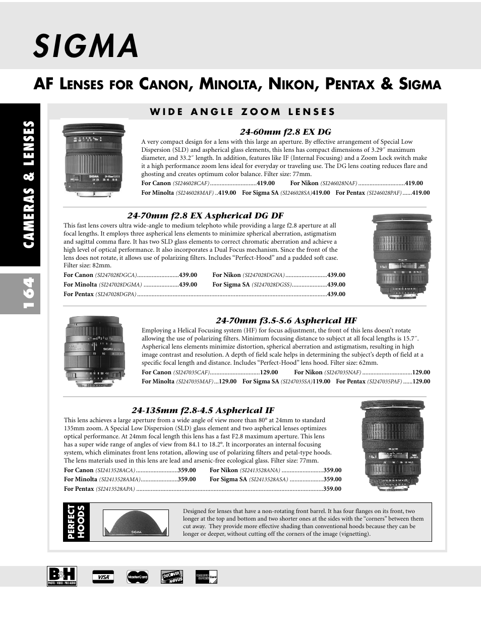 Af l, Cameras & lenses 164, Enses for | Anon, Inolta, Ikon, Entax, Igma | Pentax CAMERAS & LENSES ZX-M User Manual | Page 27 / 56