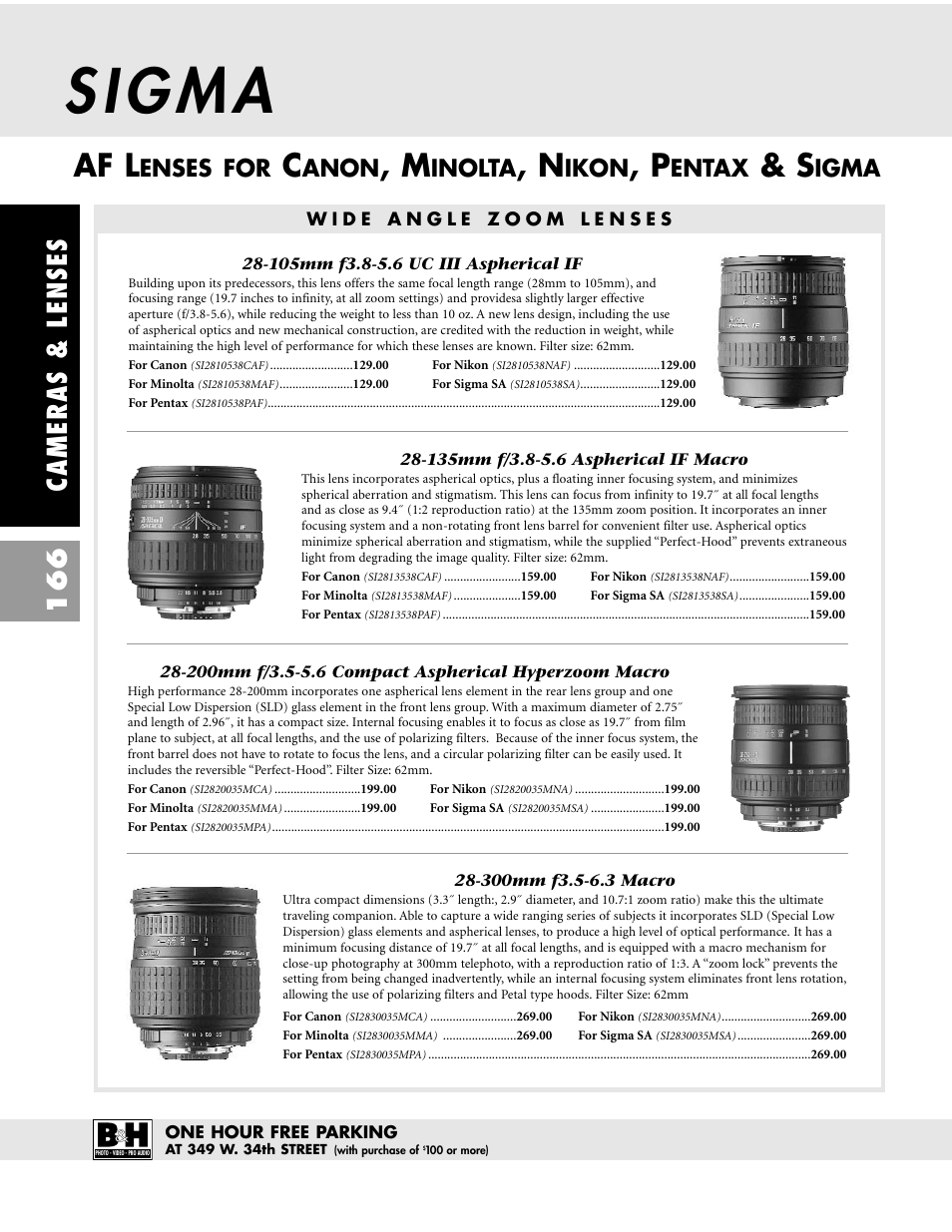 Af l, Cameras & lenses 166, Enses for | Anon, Inolta, Ikon, Entax, Igma | Pentax CAMERAS & LENSES ZX-M User Manual | Page 29 / 56