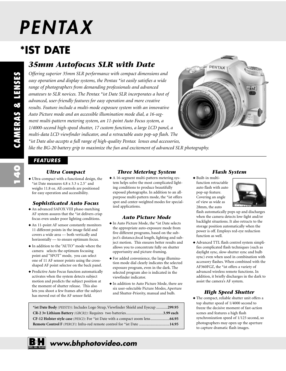 P e n ta x, Ist date, Cameras & lenses 140 | 35mm autofocus slr with date | Pentax CAMERAS & LENSES ZX-M User Manual | Page 3 / 56