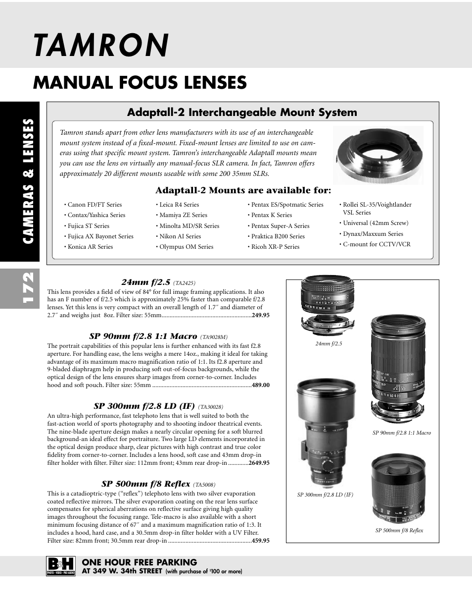 Manual focus lenses, Cameras & lenses 172, Adaptall-2 interchangeable mount system | Pentax CAMERAS & LENSES ZX-M User Manual | Page 35 / 56
