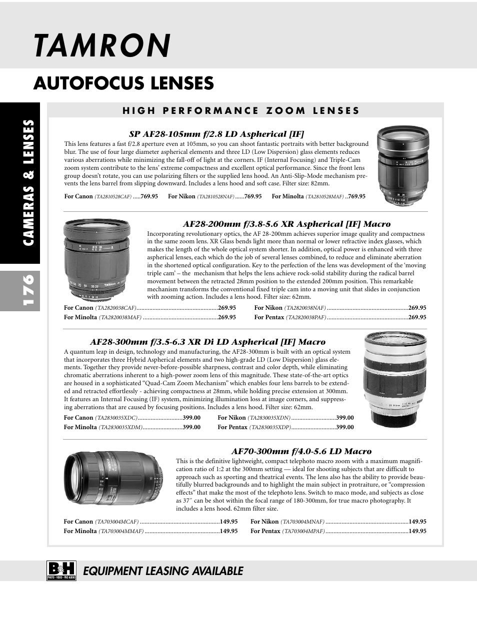 Autofocus lenses, Cameras & lenses 176, Equipment leasing available | Pentax CAMERAS & LENSES ZX-M User Manual | Page 39 / 56