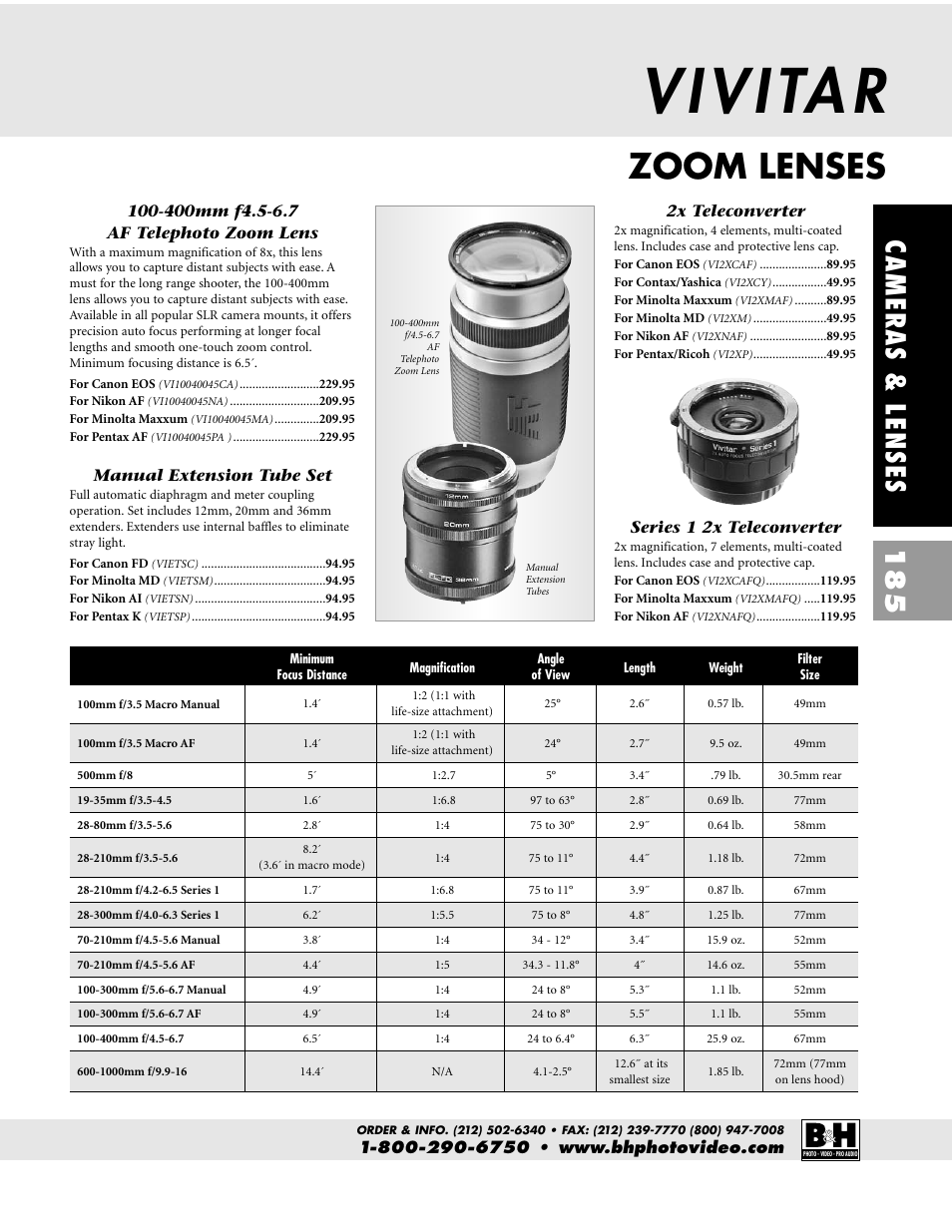 Zoom lenses, Cameras & lenses 185 | Pentax CAMERAS & LENSES ZX-M User Manual | Page 48 / 56