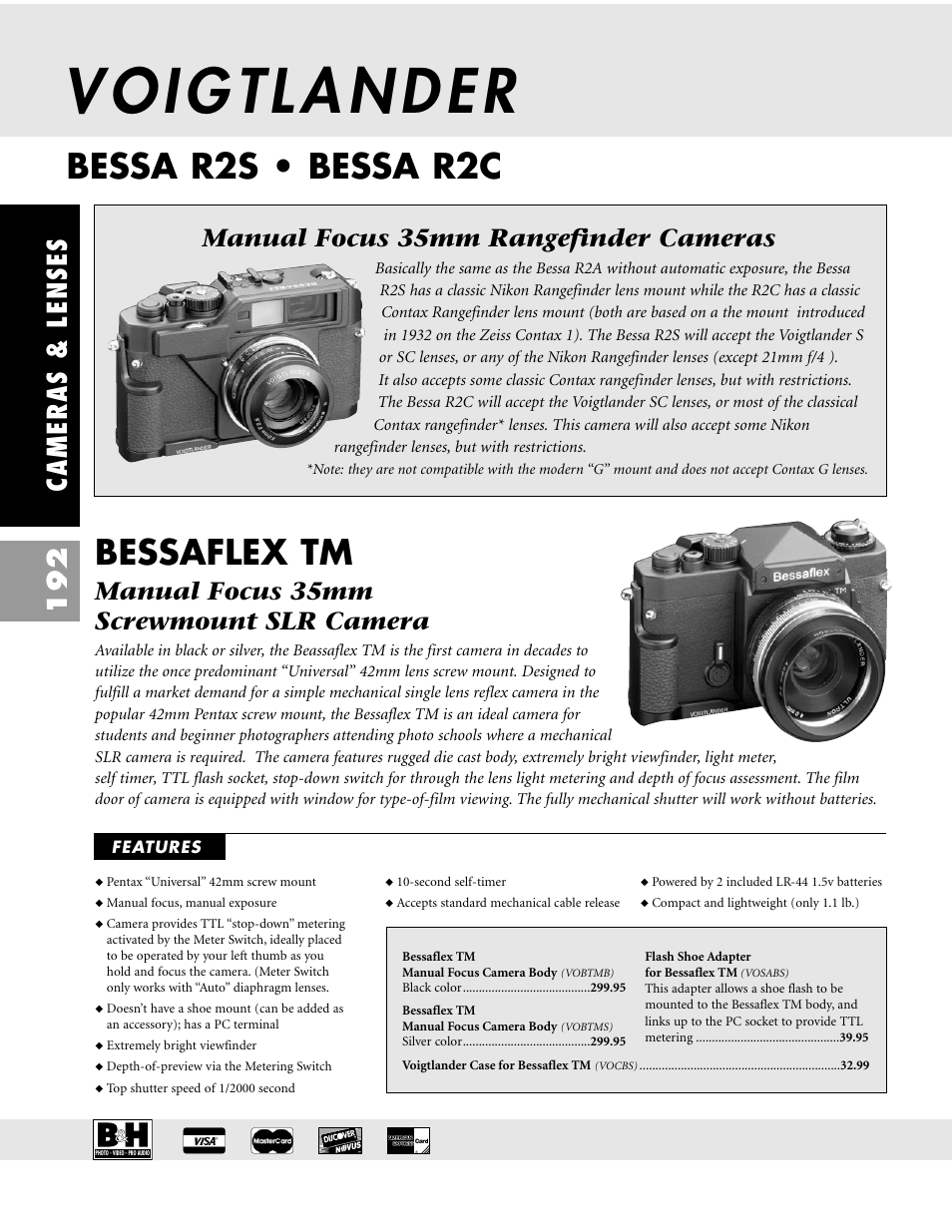 Bessa r2s • bessa r2c, Bessaflex tm, Cameras & lenses 192 | Manual focus 35mm rangefinder cameras, Manual focus 35mm screwmount slr camera | Pentax CAMERAS & LENSES ZX-M User Manual | Page 55 / 56