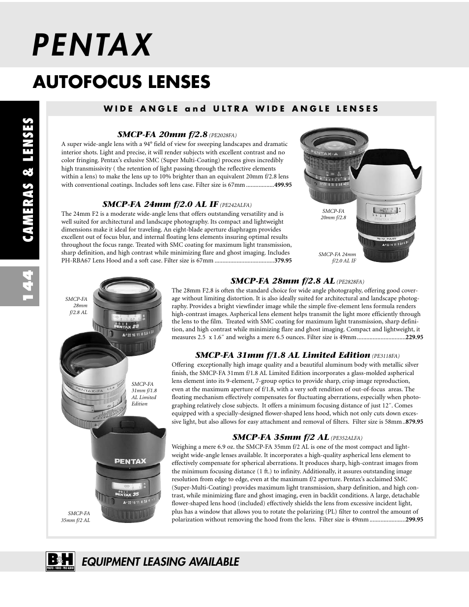 P e n ta x, Autofocus lenses, Cameras & lenses 144 | Equipment leasing available | Pentax CAMERAS & LENSES ZX-M User Manual | Page 7 / 56