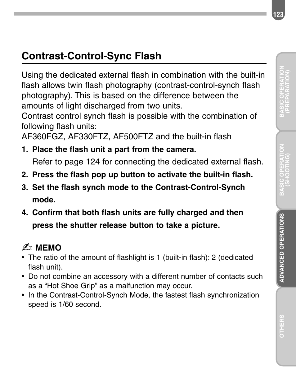 Contrast-control-sync flash | Pentax ist User Manual | Page 125 / 156
