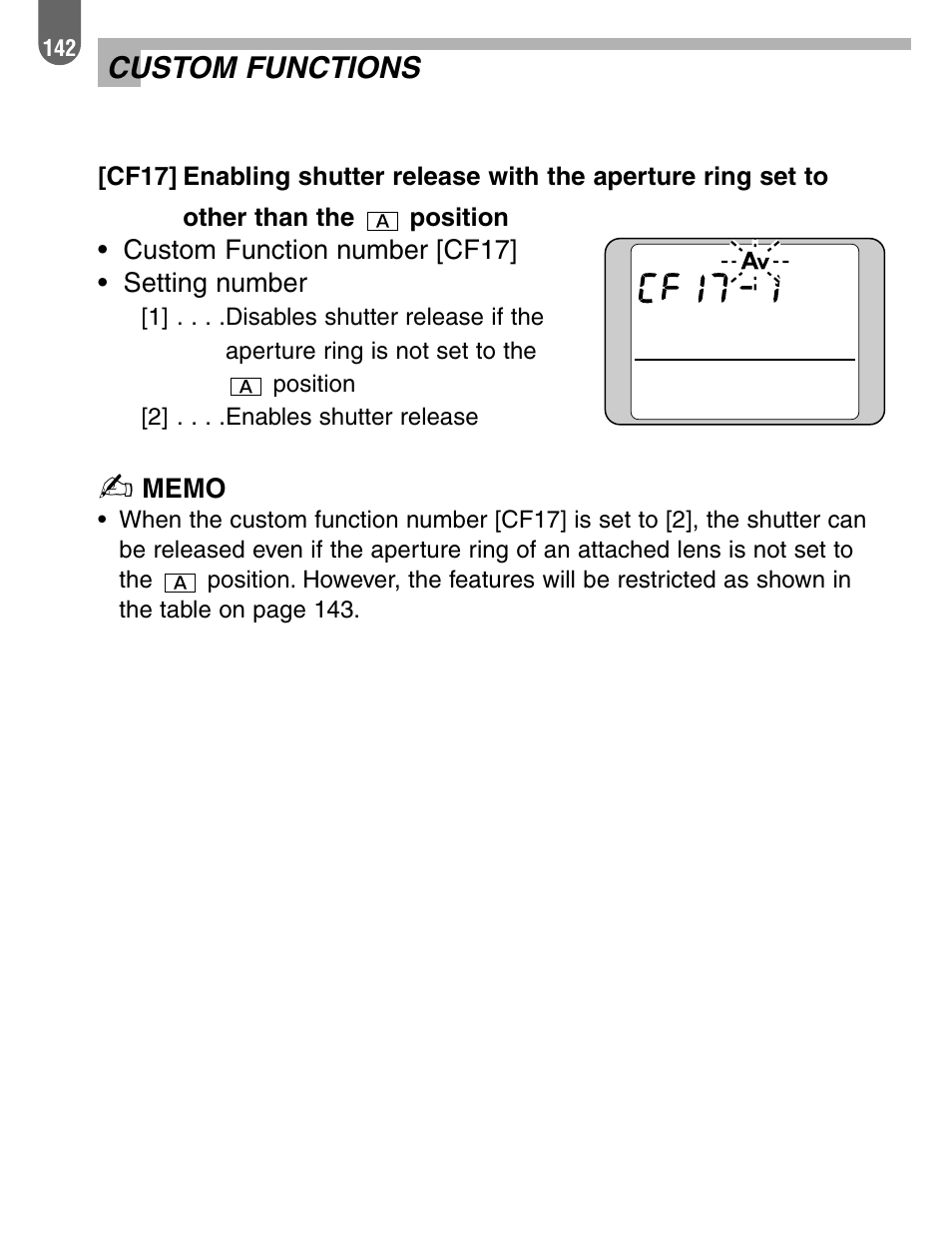 Custom functions | Pentax ist User Manual | Page 144 / 156