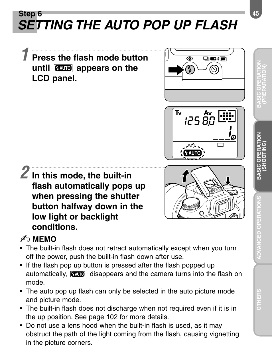 Setting the auto pop up flash | Pentax ist User Manual | Page 47 / 156