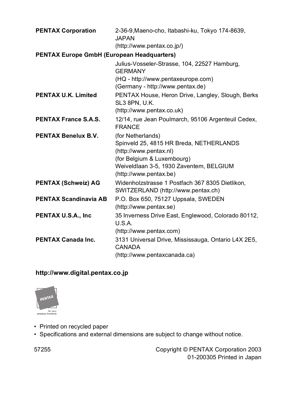 Pentax Optio 33L User Manual | Page 104 / 104