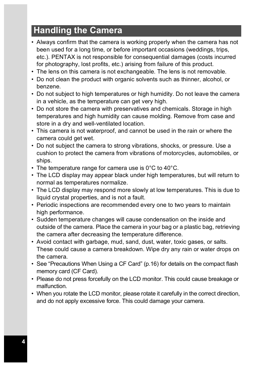 Handling the camera | Pentax Optio 33L User Manual | Page 4 / 104