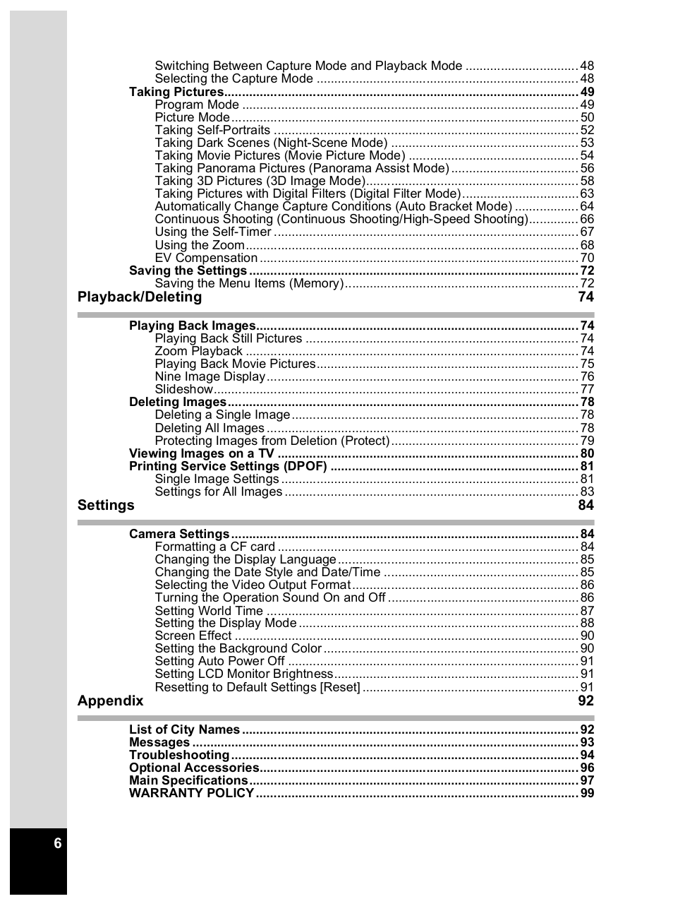 Pentax Optio 33L User Manual | Page 6 / 104