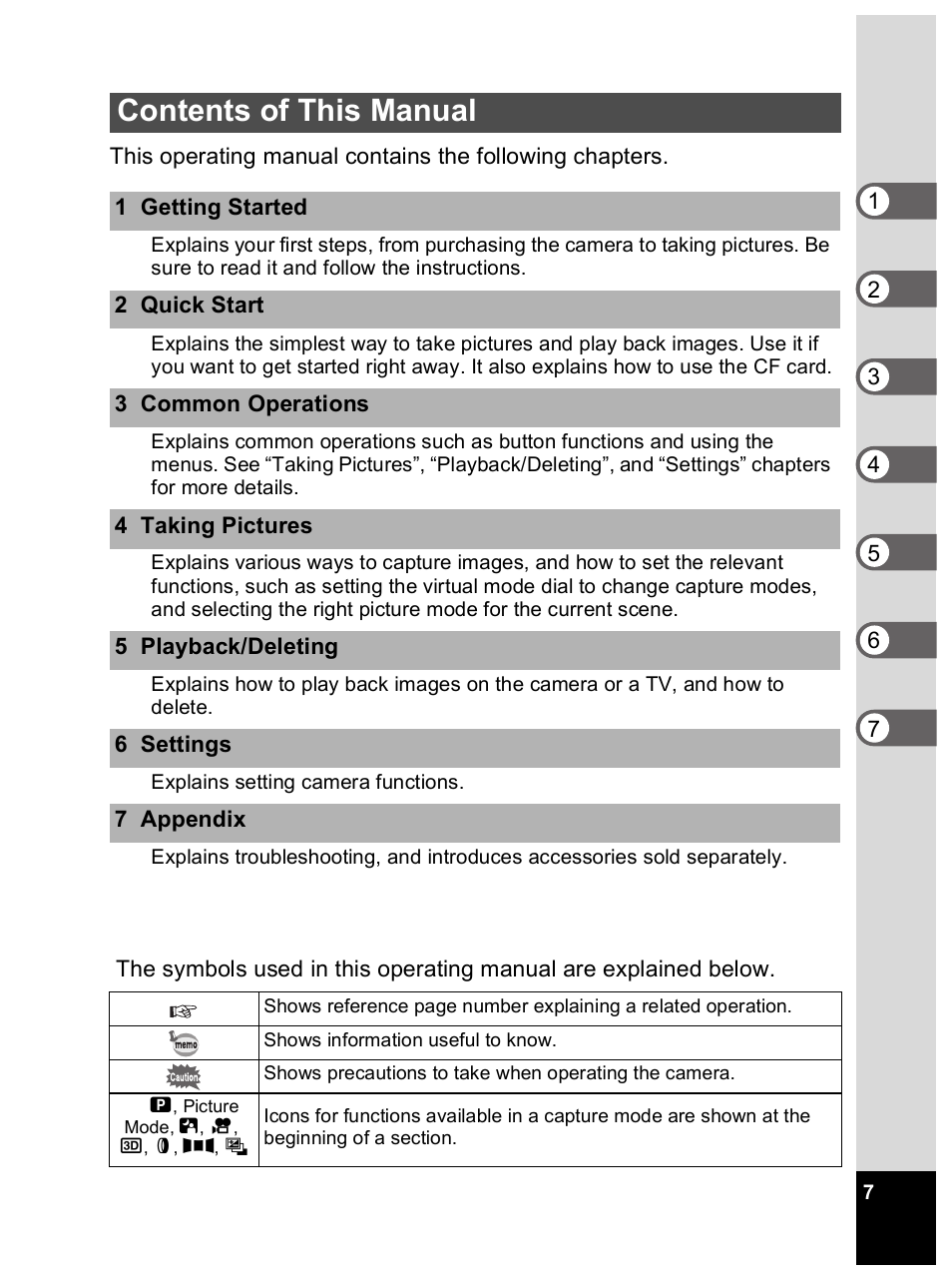 Contents of this manual | Pentax Optio 33L User Manual | Page 7 / 104