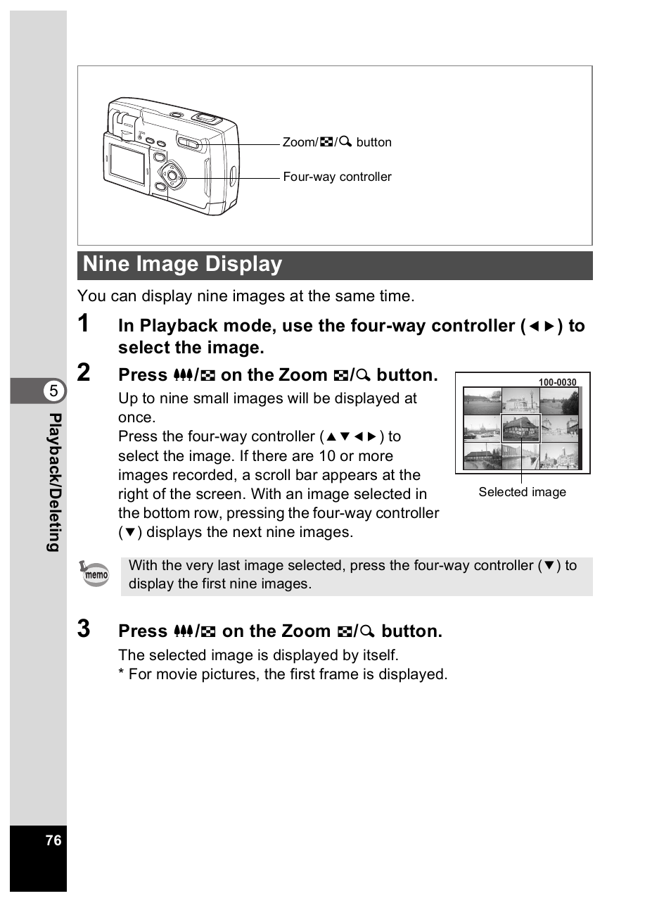 Nine image display | Pentax Optio 33L User Manual | Page 76 / 104