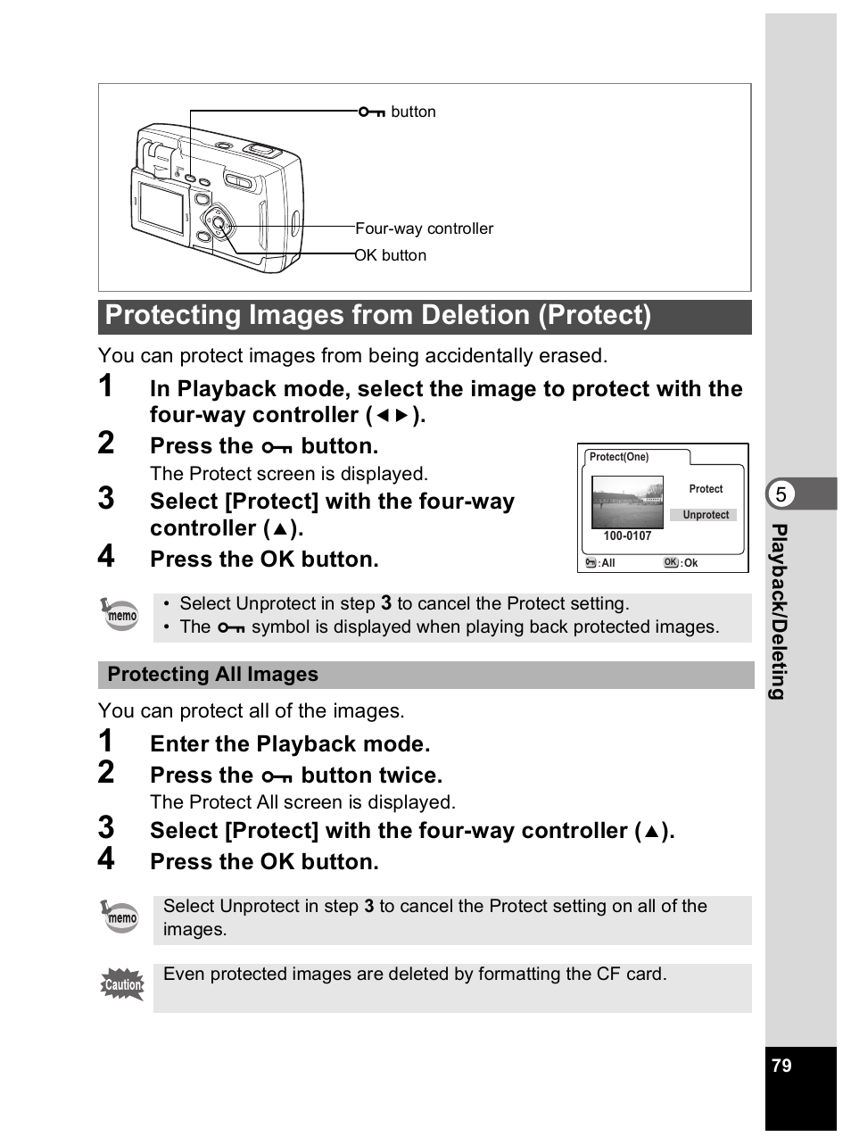 Protecting images from deletion (protect) | Pentax Optio 33L User Manual | Page 79 / 104