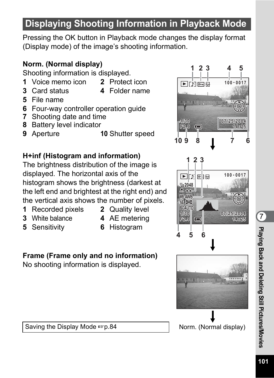 Displaying shooting information in playback mode, 1p.101) | Pentax MX4 User Manual | Page 103 / 148
