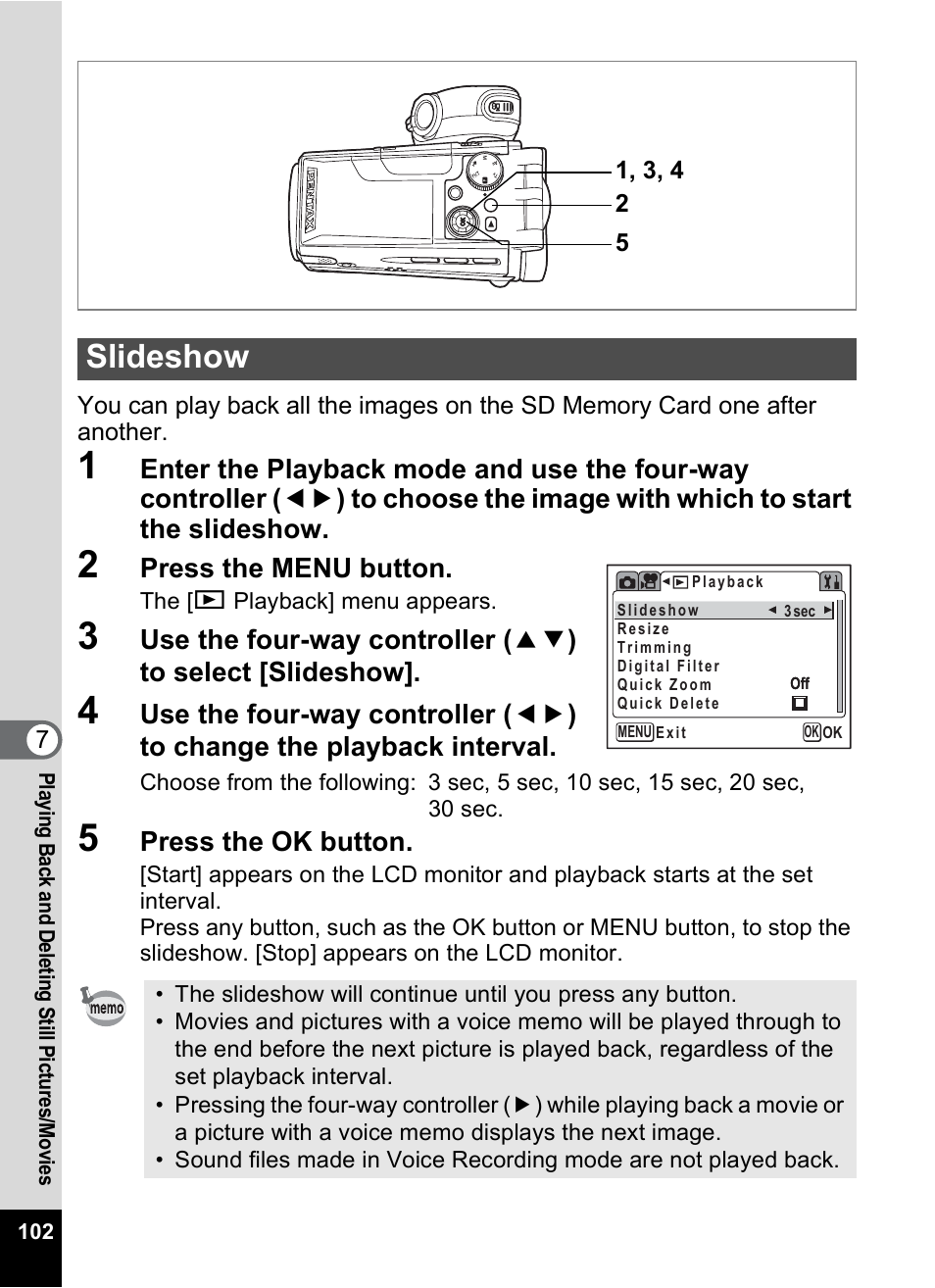 Slideshow, P.102 | Pentax MX4 User Manual | Page 104 / 148