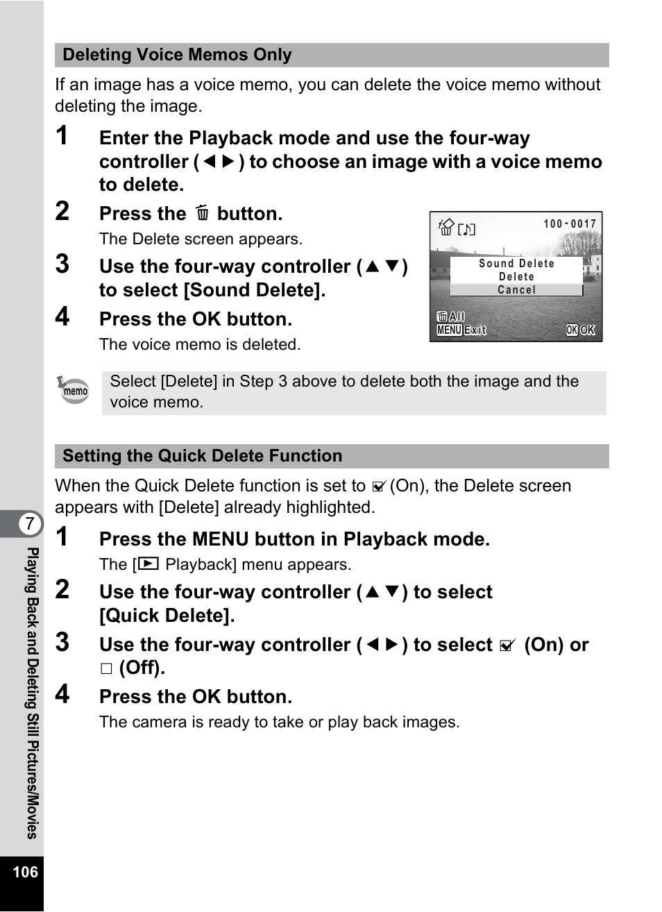 P.106, Press the i button, Press the ok button | Press the menu button in playback mode | Pentax MX4 User Manual | Page 108 / 148