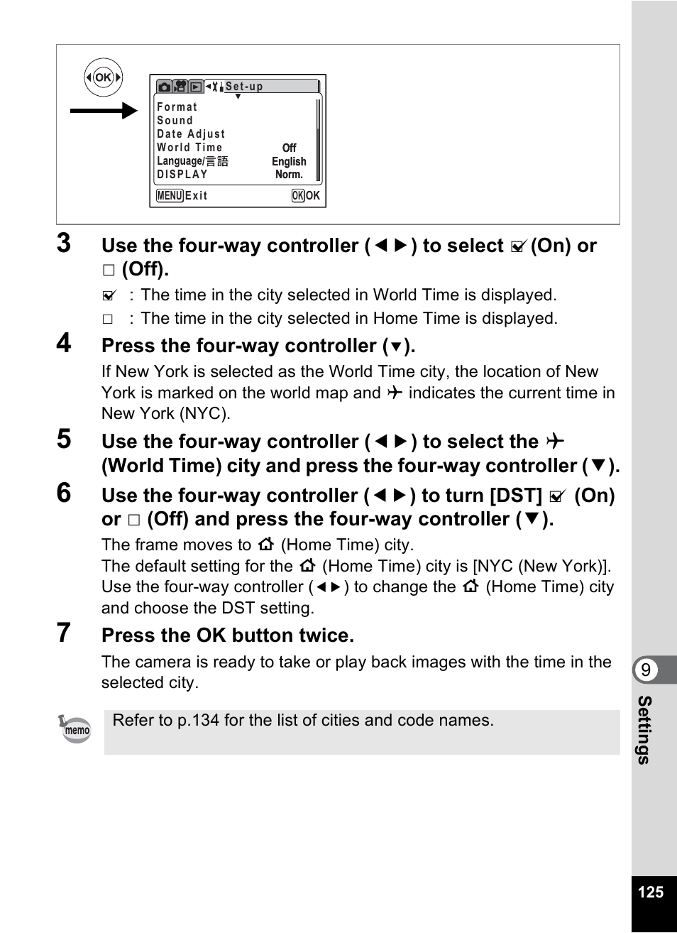 Press the four-way controller, Press the ok button twice | Pentax MX4 User Manual | Page 127 / 148