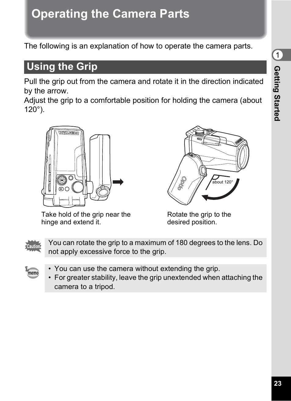 Operating the camera parts, Using the grip | Pentax MX4 User Manual | Page 25 / 148
