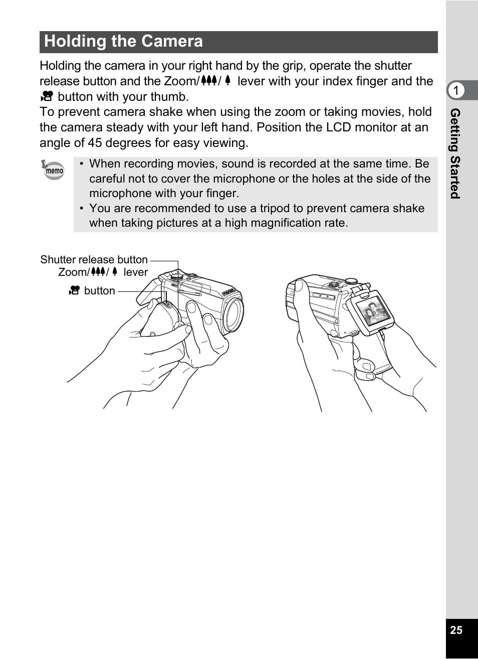 Holding the camera | Pentax MX4 User Manual | Page 27 / 148
