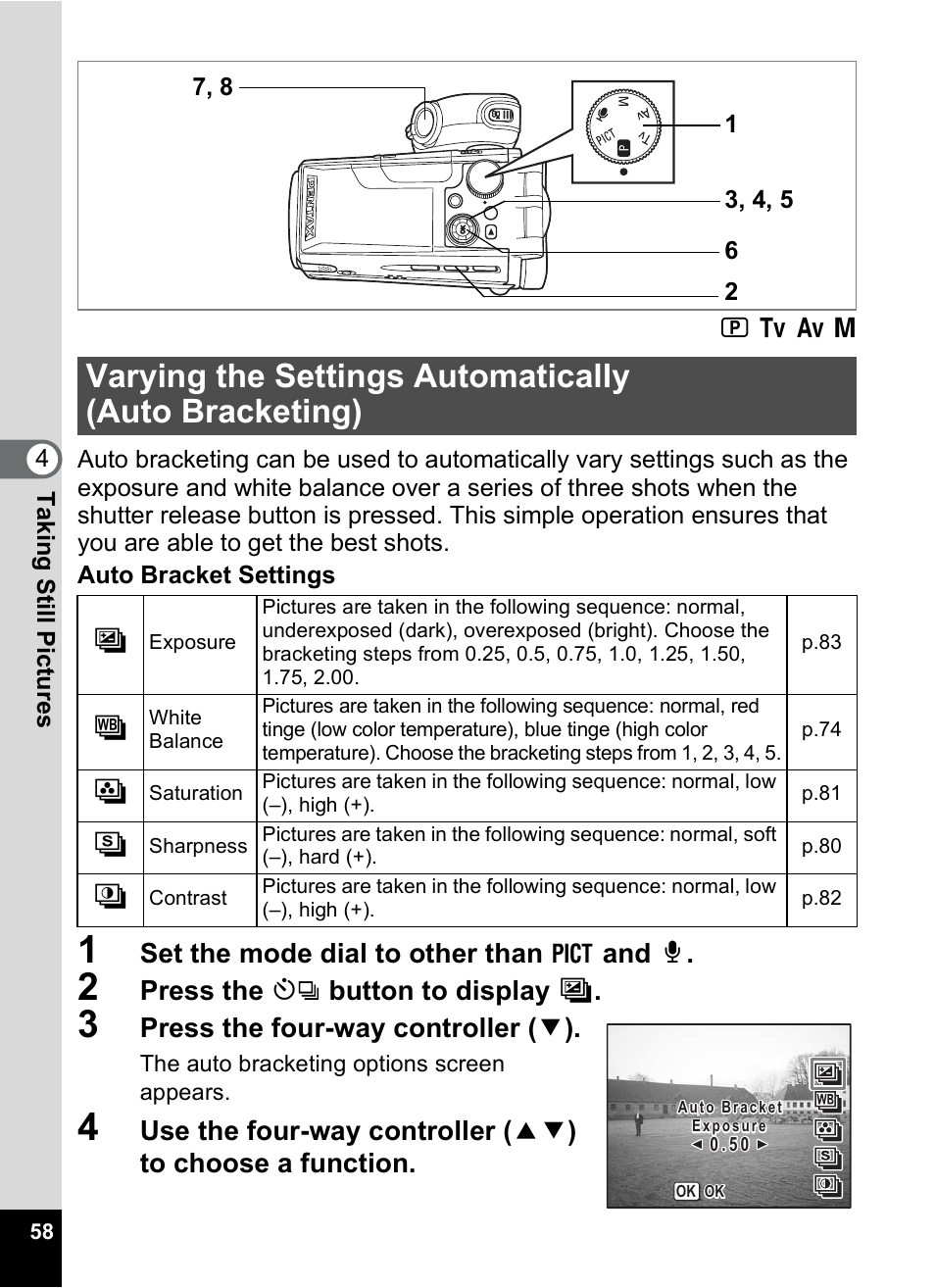 Set the mode dial to other than, And o, Press the m button to display a | Press the four-way controller ( 3 ) | Pentax MX4 User Manual | Page 60 / 148