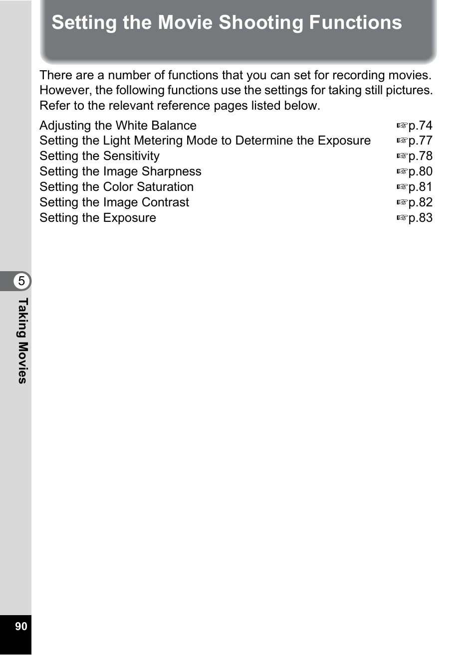 Setting the movie shooting functions | Pentax MX4 User Manual | Page 92 / 148