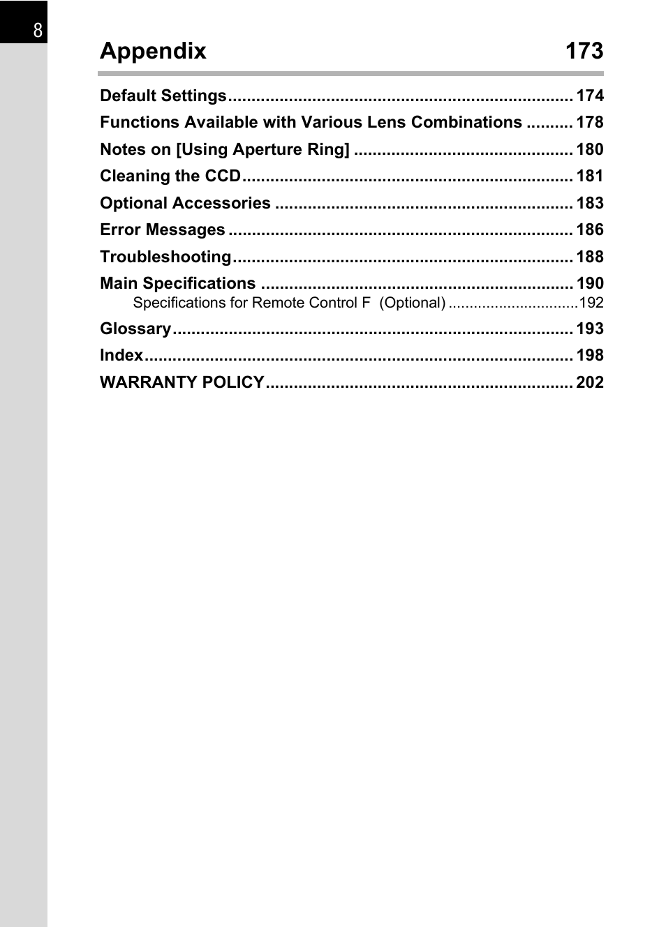 Appendix 173 | Pentax L User Manual | Page 10 / 208