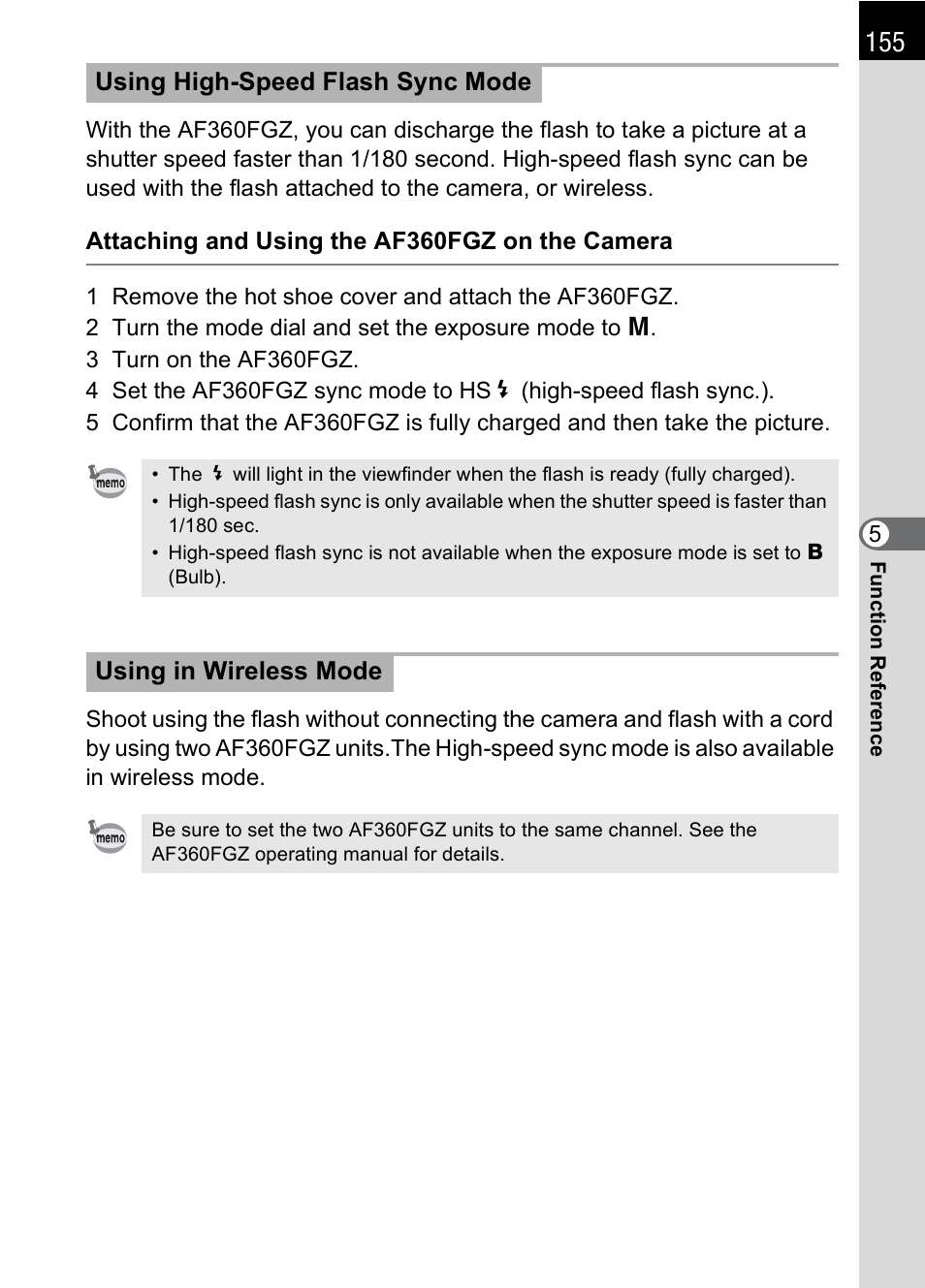 Using high-speed flash sync mode, Using in wireless mode | Pentax L User Manual | Page 157 / 208