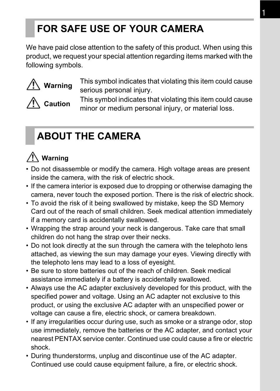 For safe use of your camera, About the camera | Pentax L User Manual | Page 3 / 208