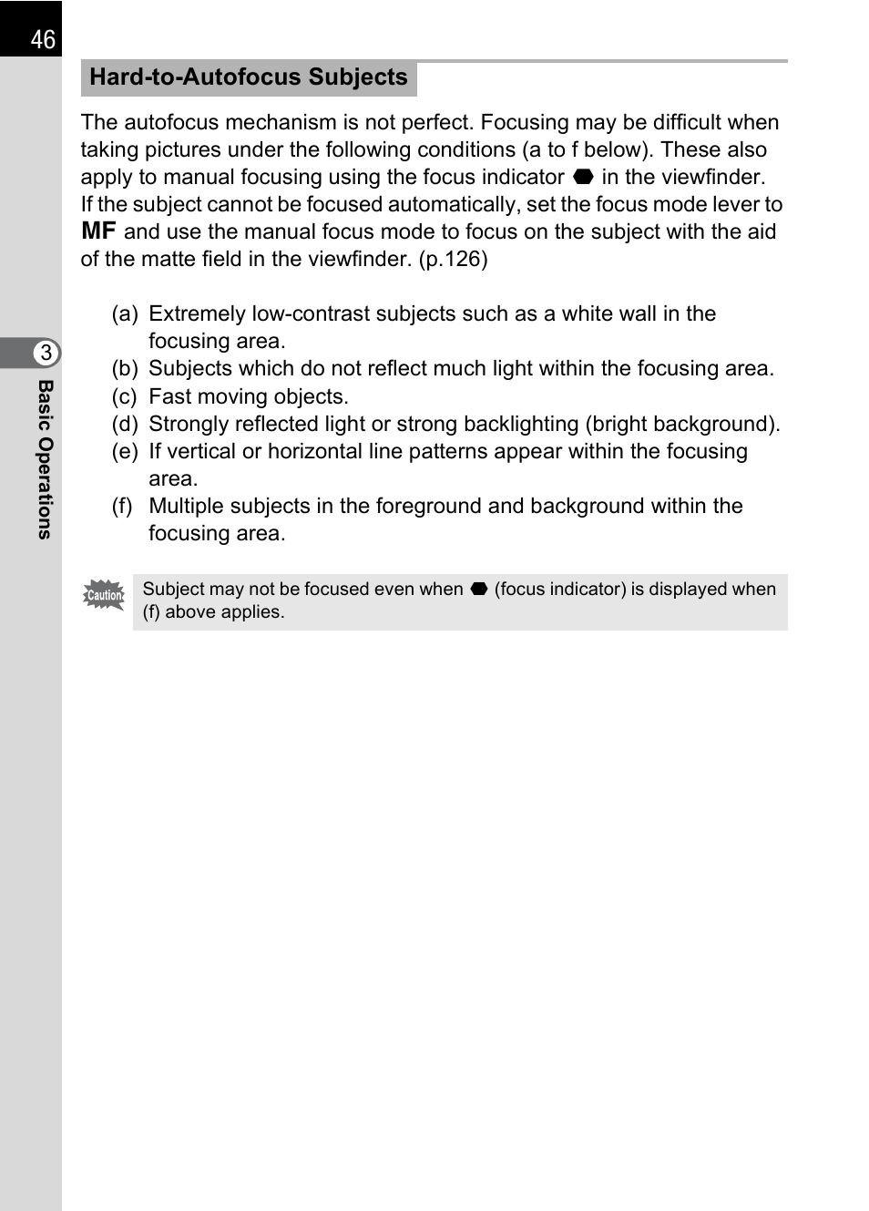 Hard-to-autofocus subjects (p.46) | Pentax L User Manual | Page 48 / 208