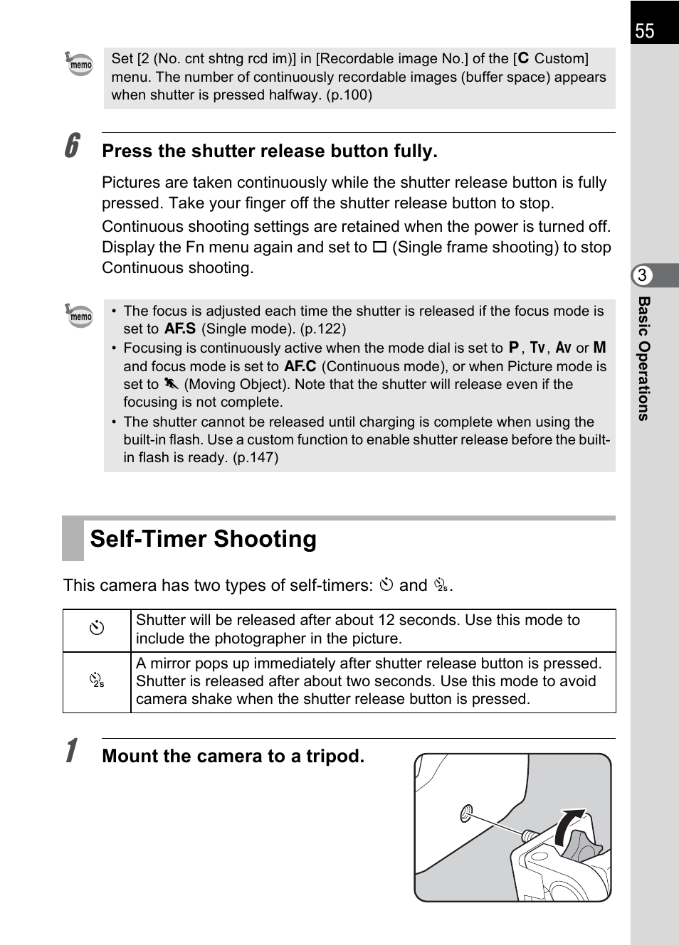 Self-timer shooting | Pentax L User Manual | Page 57 / 208