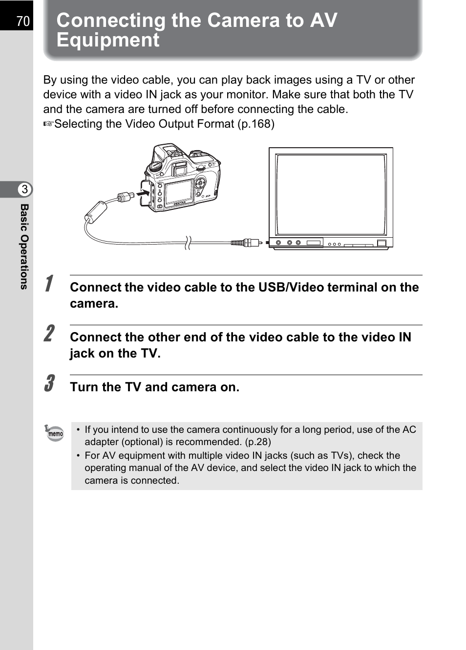 Connecting the camera to av equipment | Pentax L User Manual | Page 72 / 208