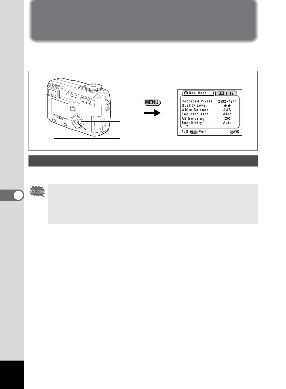 Camera settings, 6editin g / se tting s, Select [format] on the | Set-up] menu, Press the four-way controller, Select [format] with the four-way controller, Press the ok button | Pentax 555 User Manual | Page 114 / 144