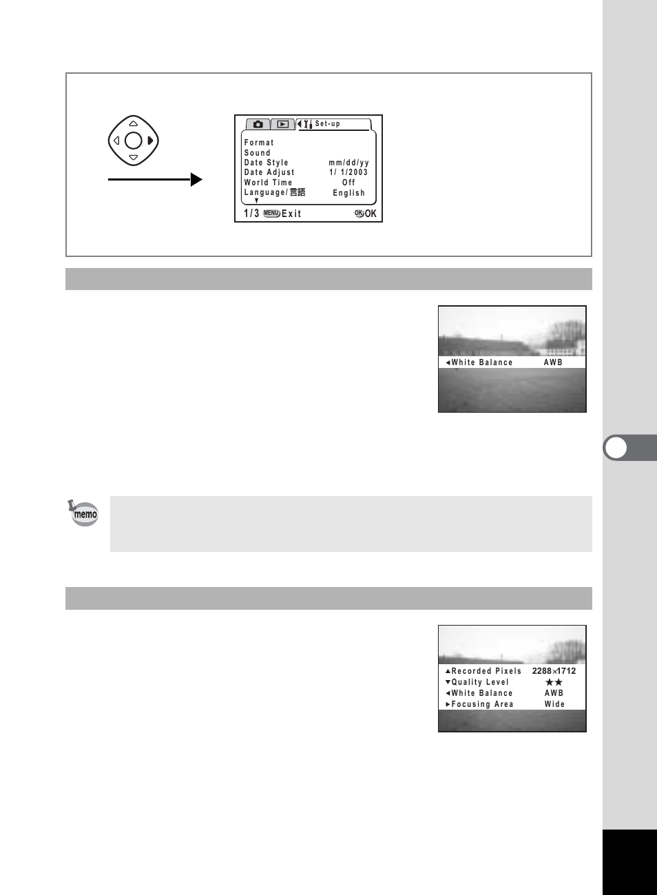 6editin g / se tting s, On which a function is registered at the same time, Press the four-way controller | Release the menu / fn button, Retrieving a function, Checking the status | Pentax 555 User Manual | Page 125 / 144