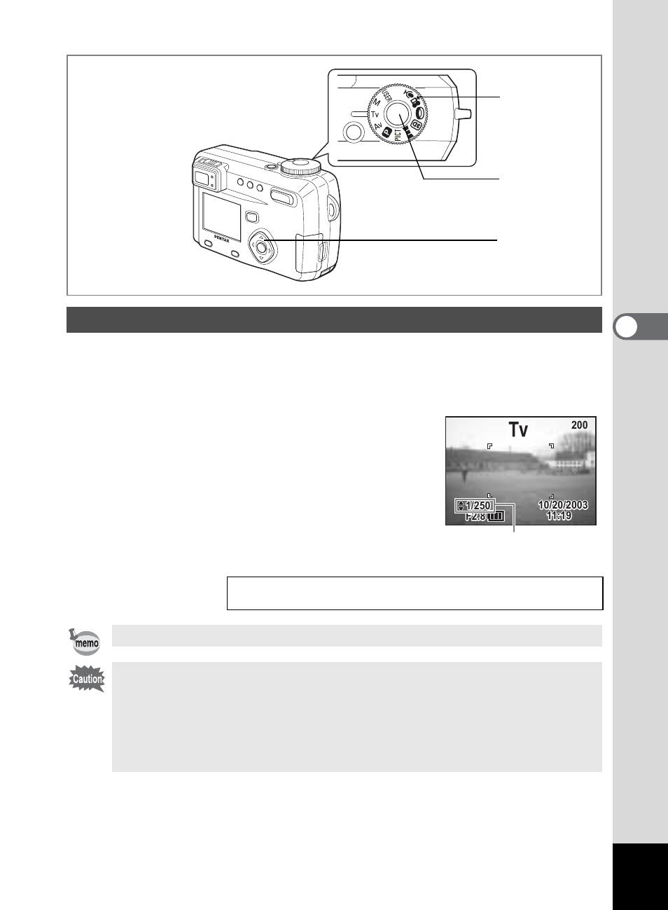 Setting the shutter speed (shutter-priority mode) | Pentax 555 User Manual | Page 57 / 144