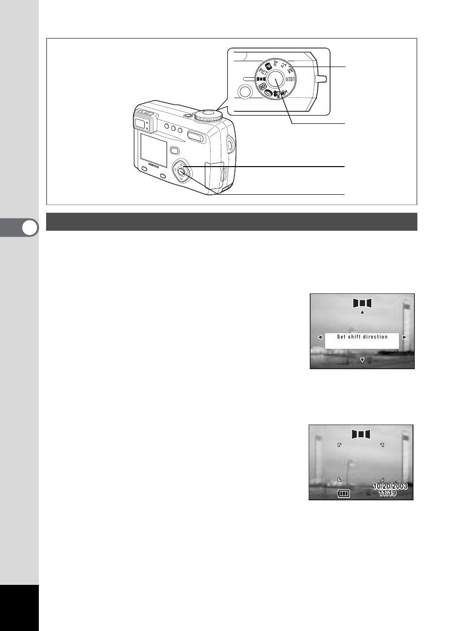 Taking panorama pictures (panorama assist mode) | Pentax 555 User Manual | Page 64 / 144