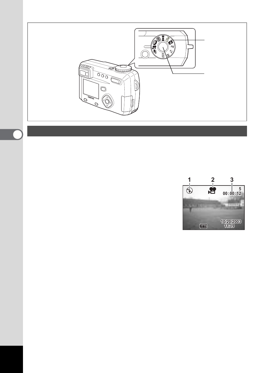 Taking movie pictures (movie picture mode) | Pentax 555 User Manual | Page 74 / 144