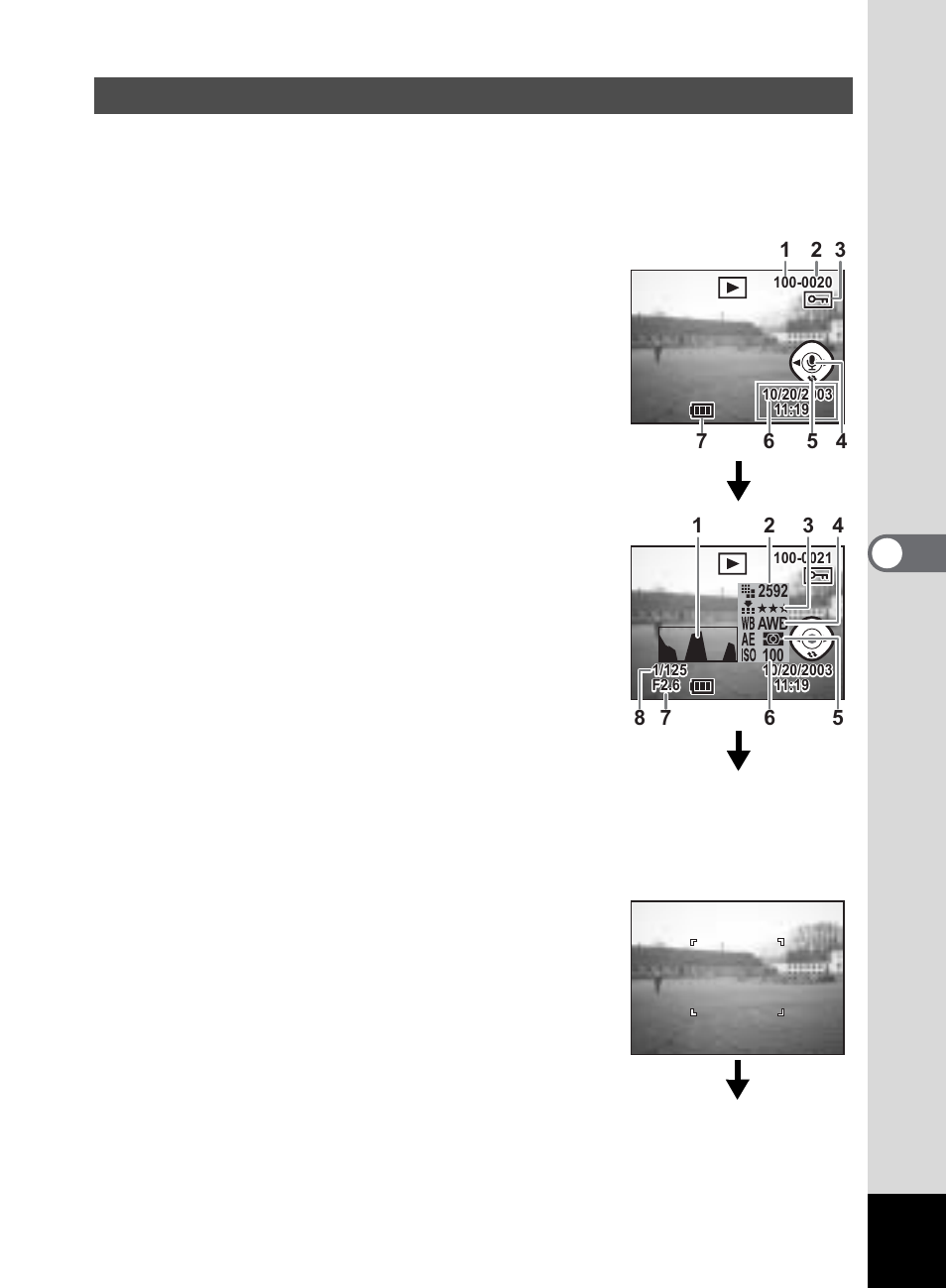 Playing back shooting information (playback mode), 5pla y ba ck / er as ing | Pentax 555 User Manual | Page 95 / 144