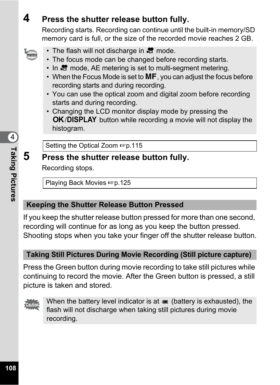 A movie. (p.108), P.108) | Pentax Optio Z10 User Manual | Page 110 / 212