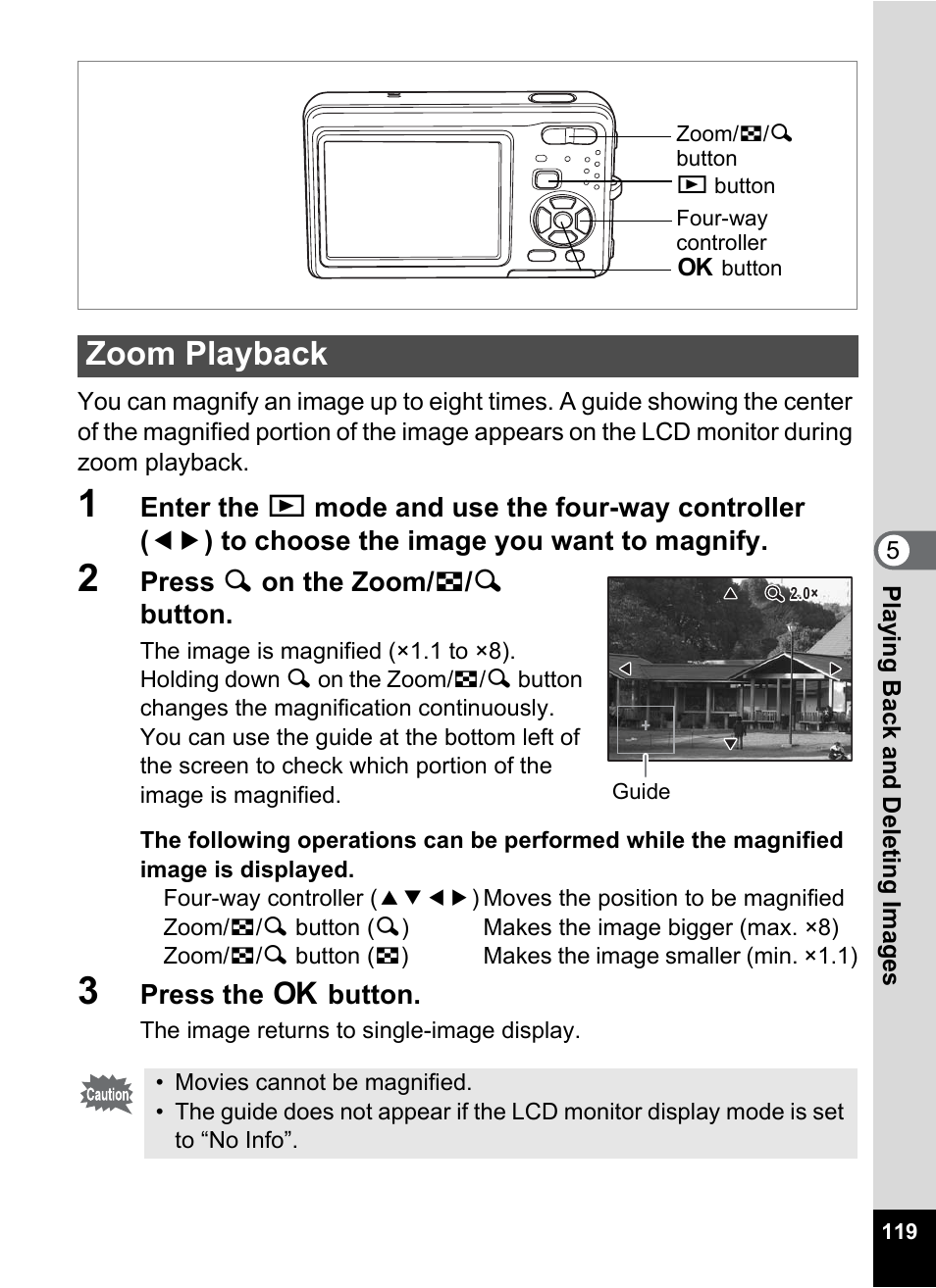 Zoom playback, P.119, Y. (p.119) | P.119), P.41, p.119), movies | Pentax Optio Z10 User Manual | Page 121 / 212