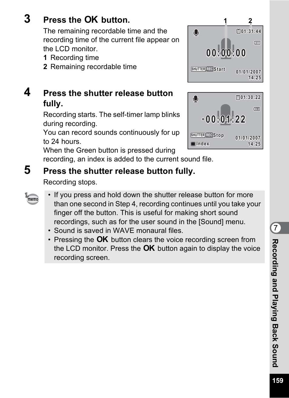 Press the 4 button, Press the shutter release button fully | Pentax Optio Z10 User Manual | Page 161 / 212