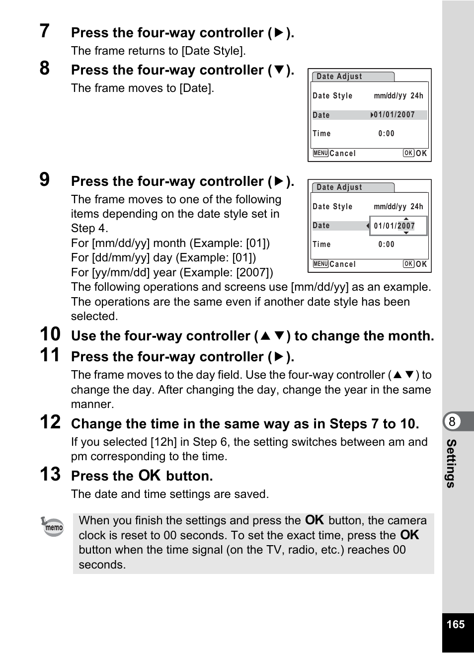 Press the four-way controller ( 5 ), Press the four-way controller ( 3 ), Press the 4 button | Pentax Optio Z10 User Manual | Page 167 / 212