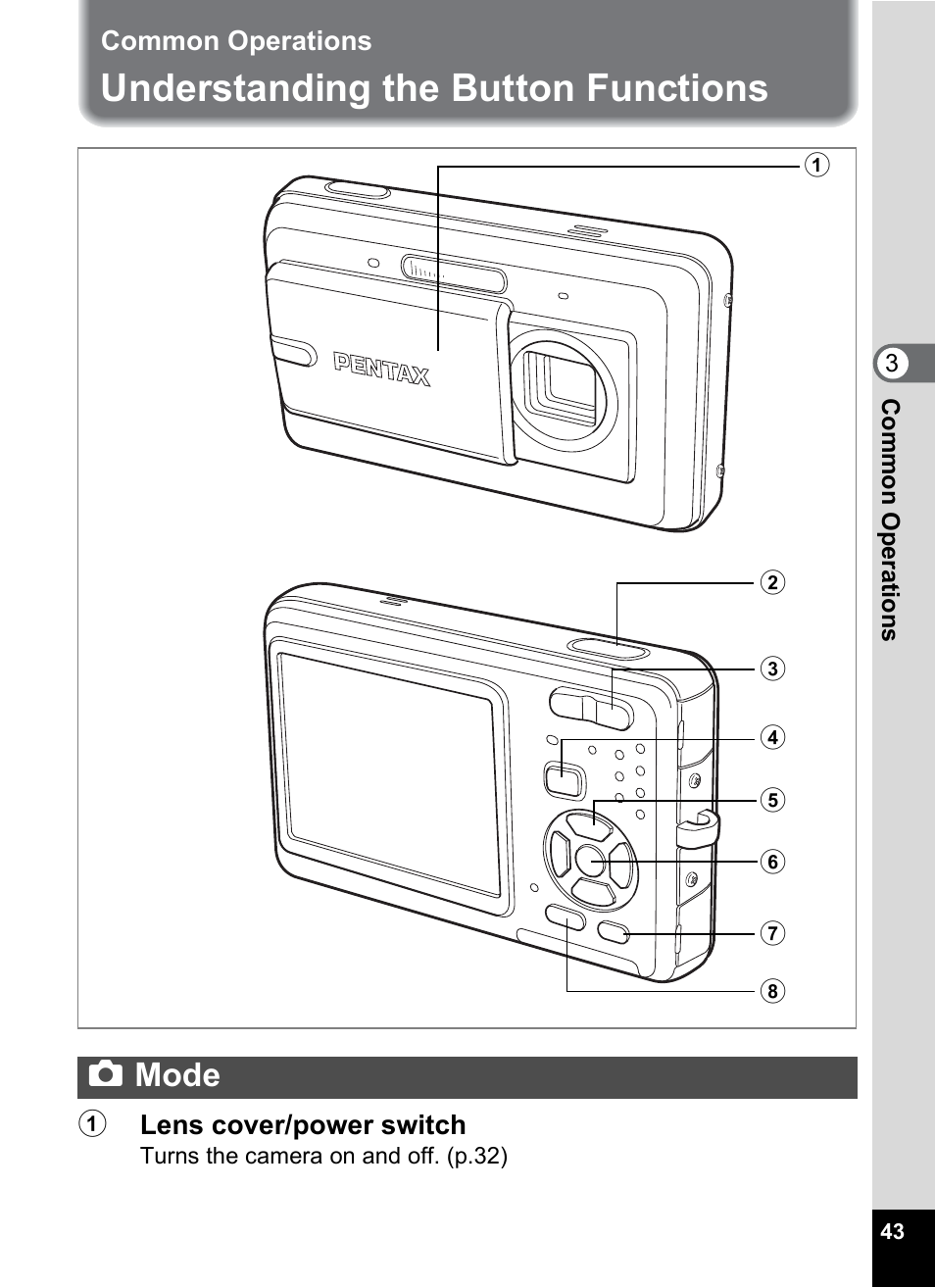 Common operations, Understanding the button functions, A mode | Amode | Pentax Optio Z10 User Manual | Page 45 / 212