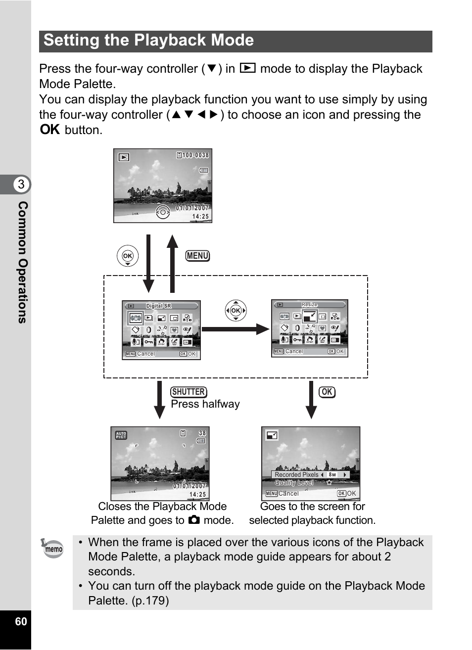 Setting the playback mode, P.60), De (p.60) | Pentax Optio Z10 User Manual | Page 62 / 212