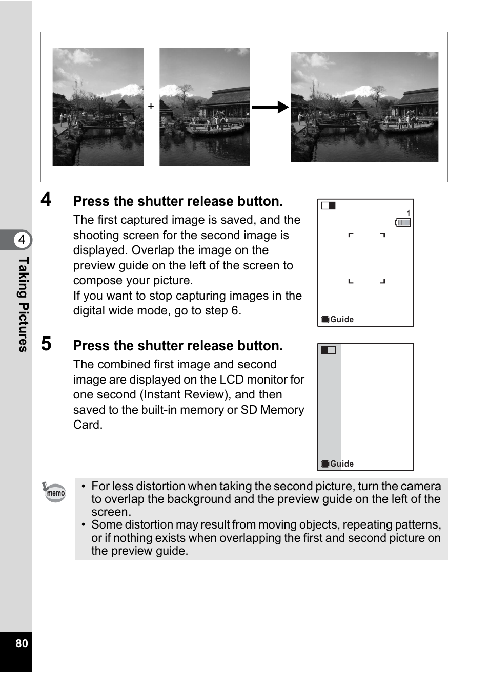 Press the shutter release button | Pentax Optio Z10 User Manual | Page 82 / 212