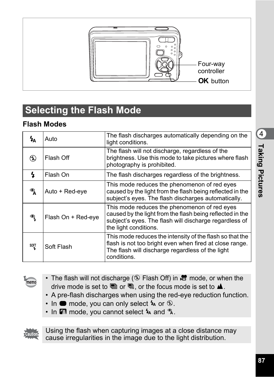 Selecting the flash mode, De (p.87), P.87) | Pentax Optio Z10 User Manual | Page 89 / 212