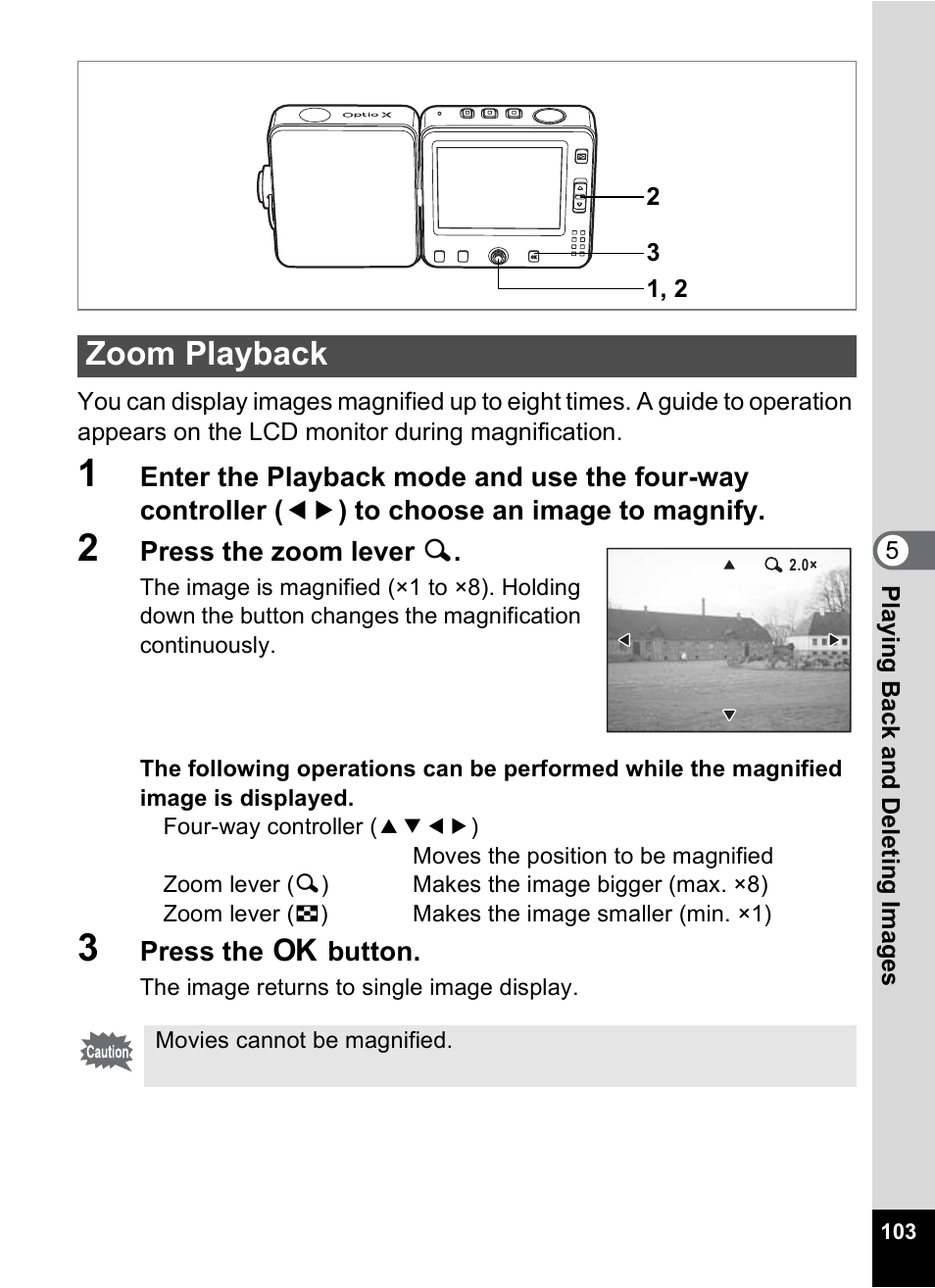 Zoom playback, P.103 | Pentax Optio X User Manual | Page 105 / 184