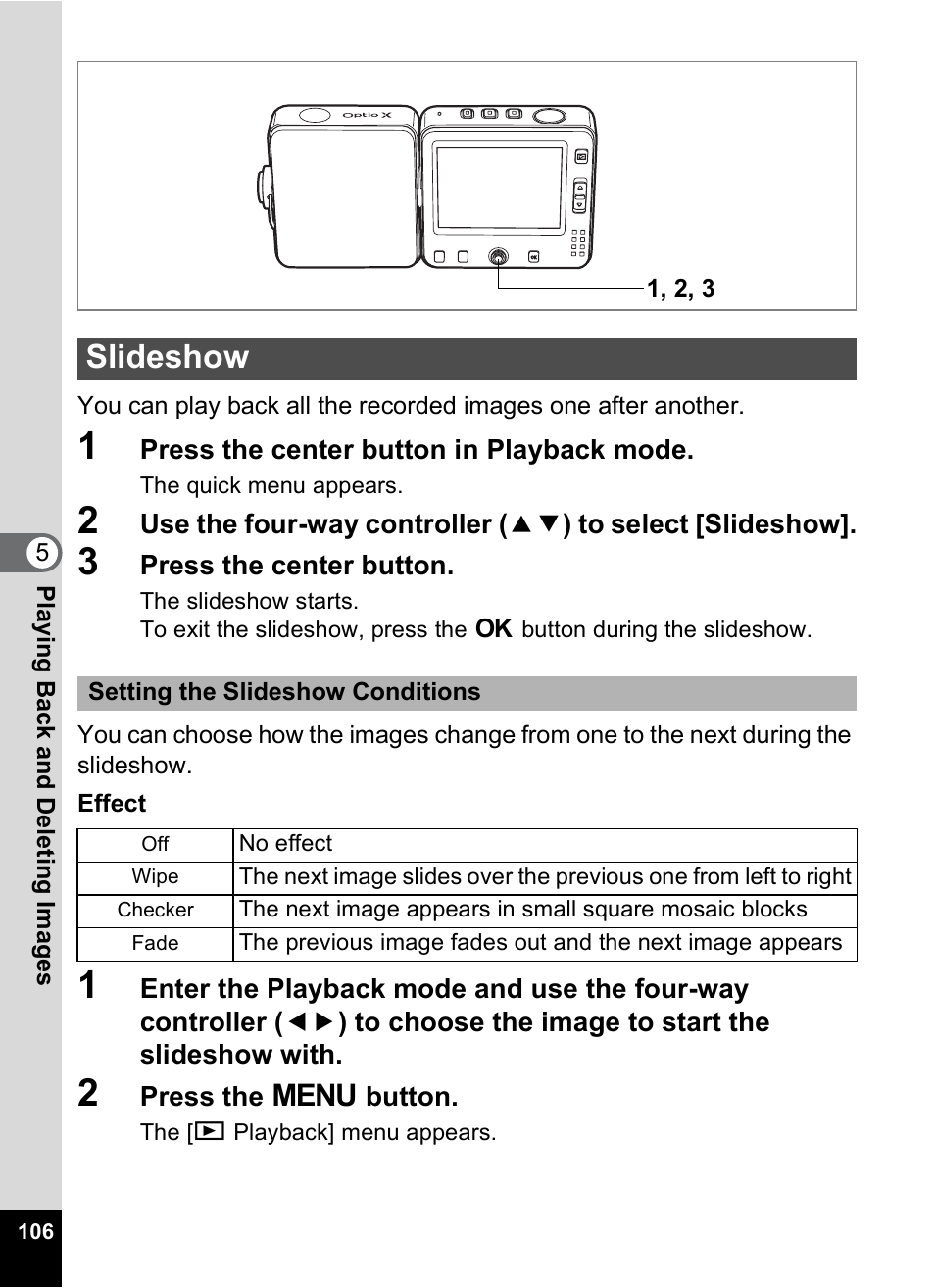 Slideshow, P.106 | Pentax Optio X User Manual | Page 108 / 184