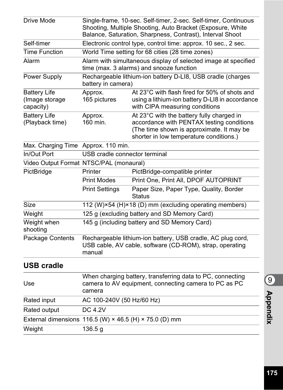 9app e nd ix usb cradle | Pentax Optio X User Manual | Page 177 / 184